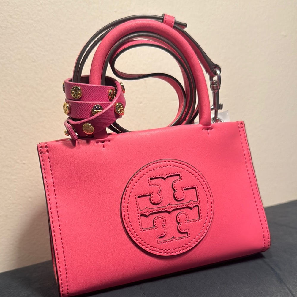 Tory Burch Pink Mini Ella Handbag & Leather Bracelet